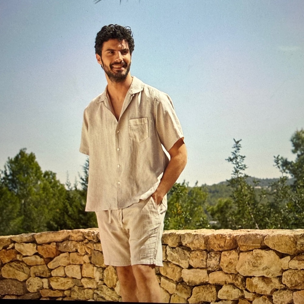 Manebí Washed linen Havana camp–collar shirt